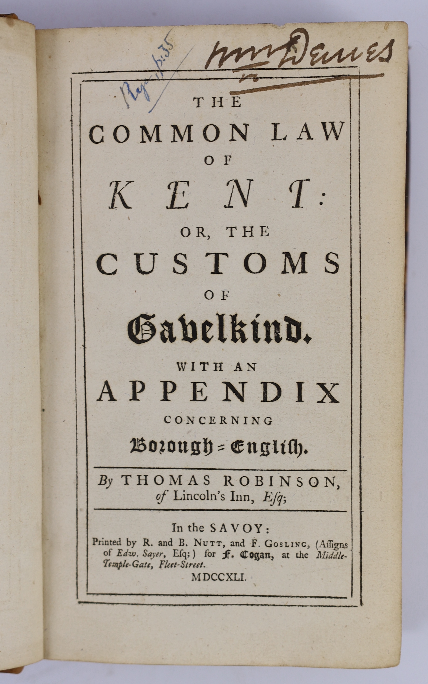 Somner, William - A Treatise of Gavelkind, both Name and Thing....2nd edition. corrected from the many errors of the former impression. To which is added, the Life of the Author....frontispiece, head and tailpiece decora